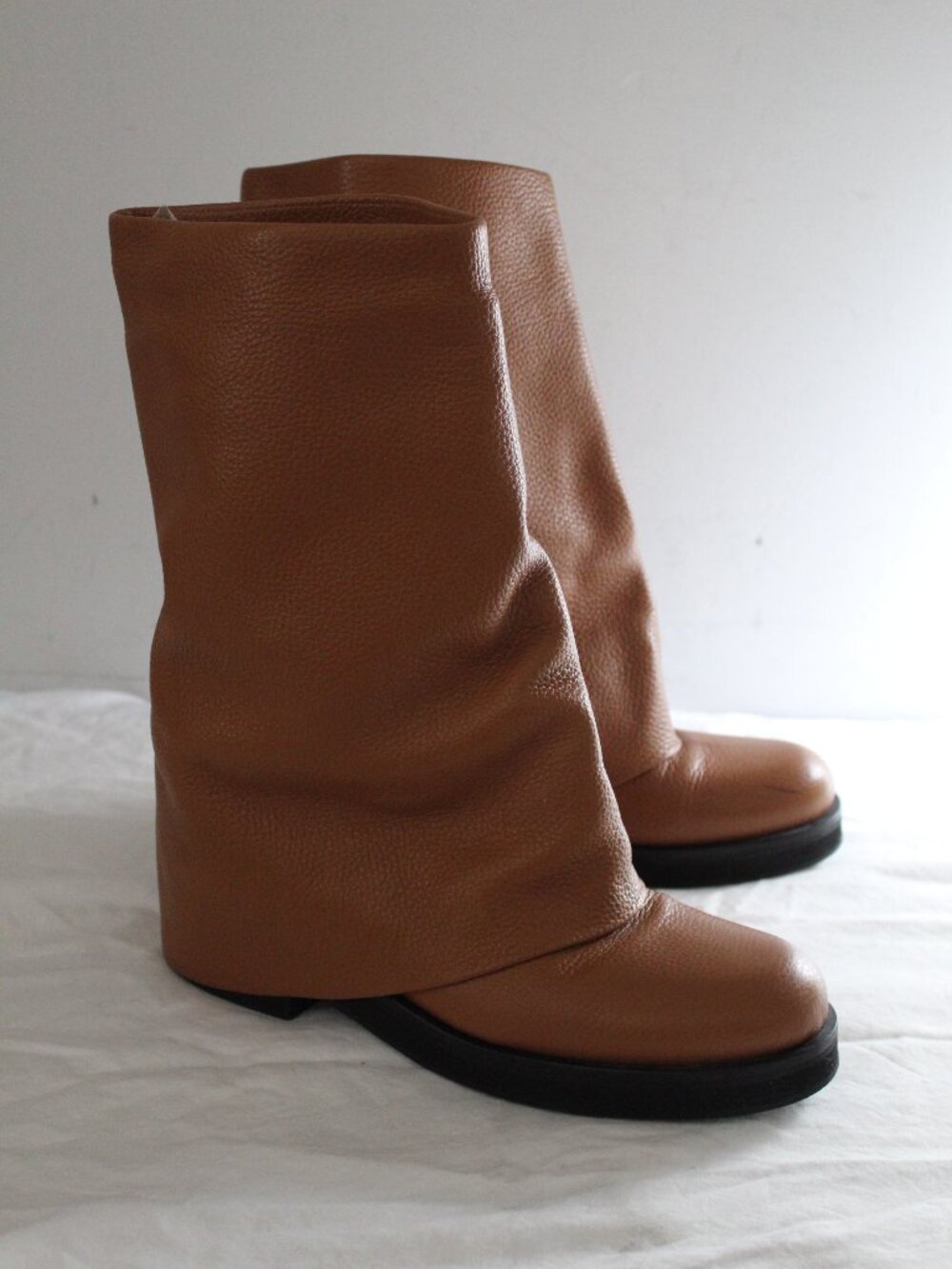 JW Anderson J.W.Anderson Brown Leather Fold Over Boots Mid Calf Tall 41
